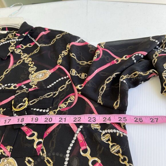 CATO Tunic Women 18/20W Chain Link Print Black Equestrian Roll Tab Sleeves - Picture 9 of 10
